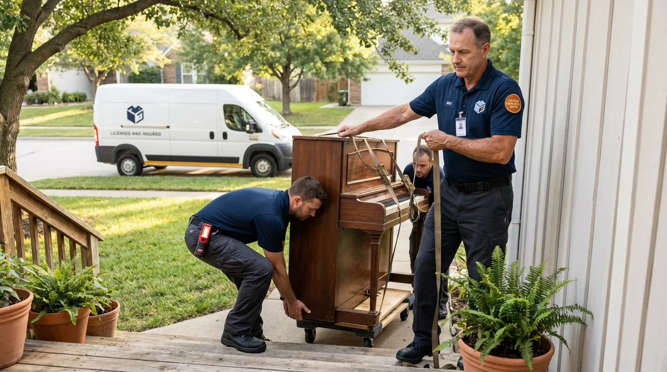 Licensed piano movers securing grand piano in Antioch, IL