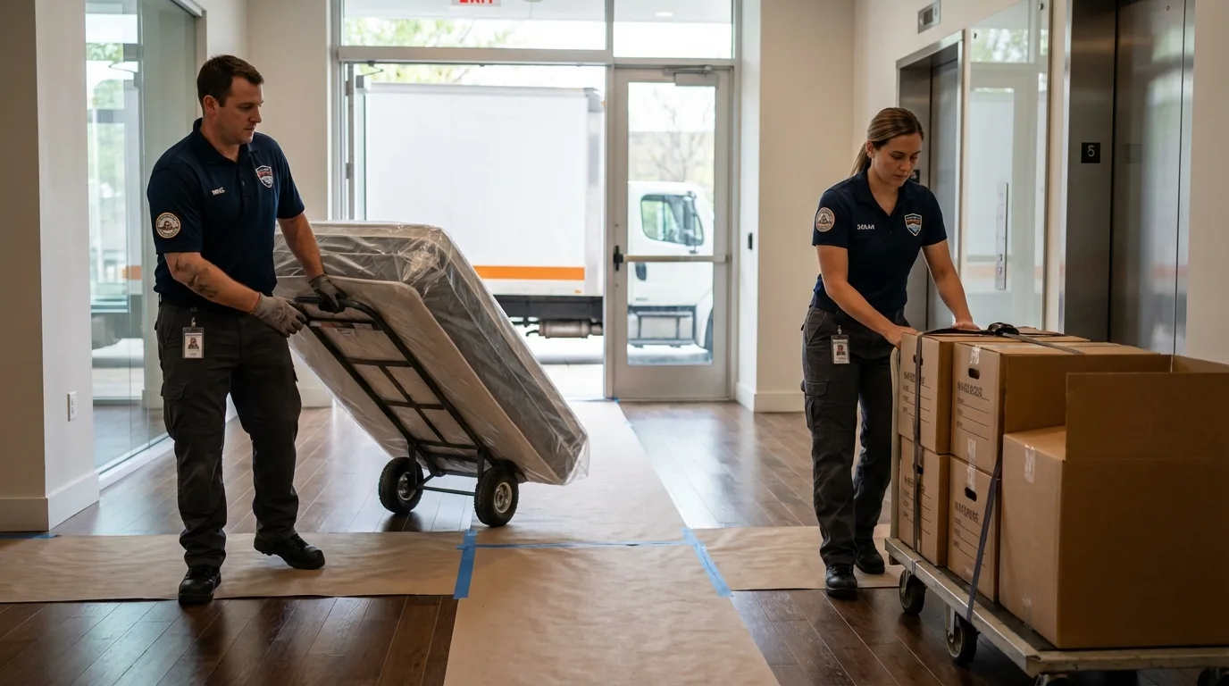 Professional apartment movers loading elevator in Antioch, IL